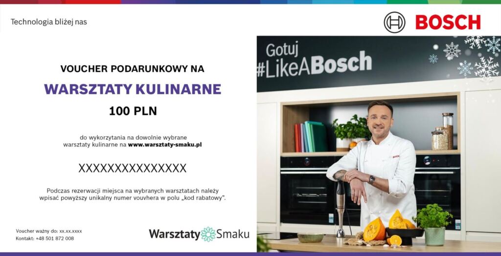 Voucher podarunkowy na warsztaty kulinarne o wartości 100 zł